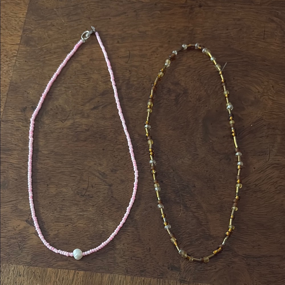 Elegant Pink and Gold Beaded Necklace Set